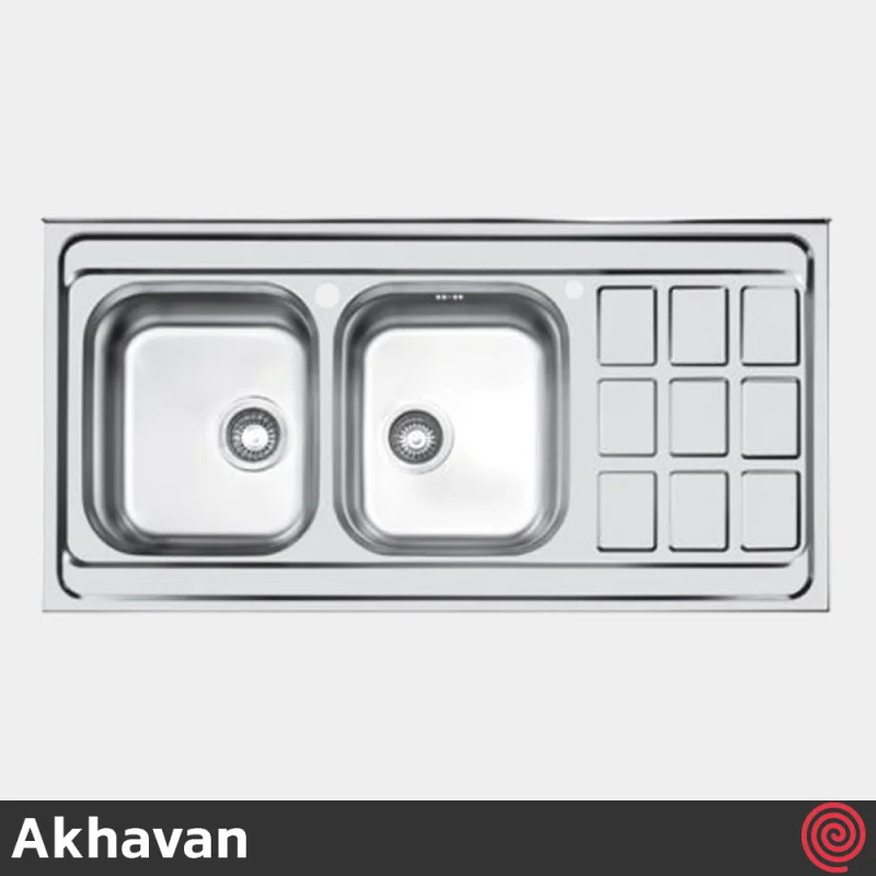 سینک ظرفشویی اخوان مدل Akhavan 370-60 | دو لگنه نیمه فانتزی روکار