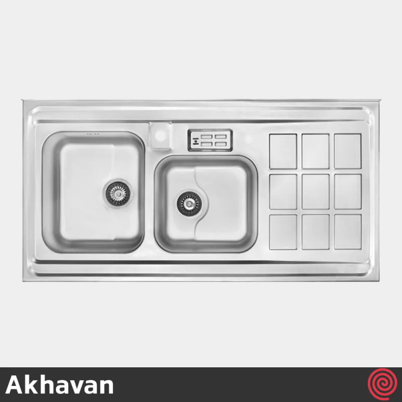 سینک ظرفشویی اخوان مدل Akhavan 364-60 | دو لگنه نیمه فانتزی روکار