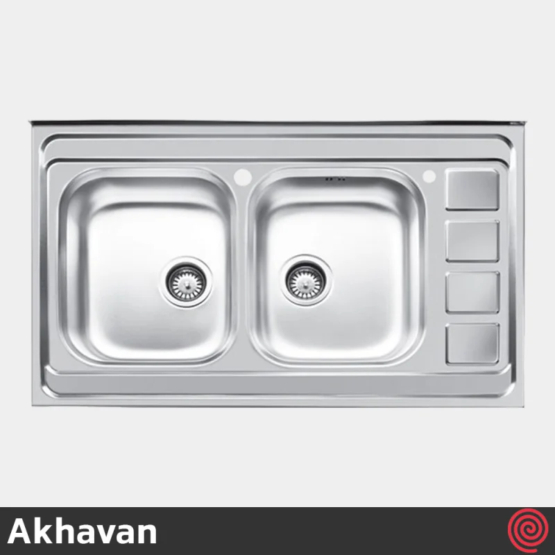سینک ظرفشویی اخوان مدل Akhavan 372-60 | دو لگنه نیمه فانتزی روکار