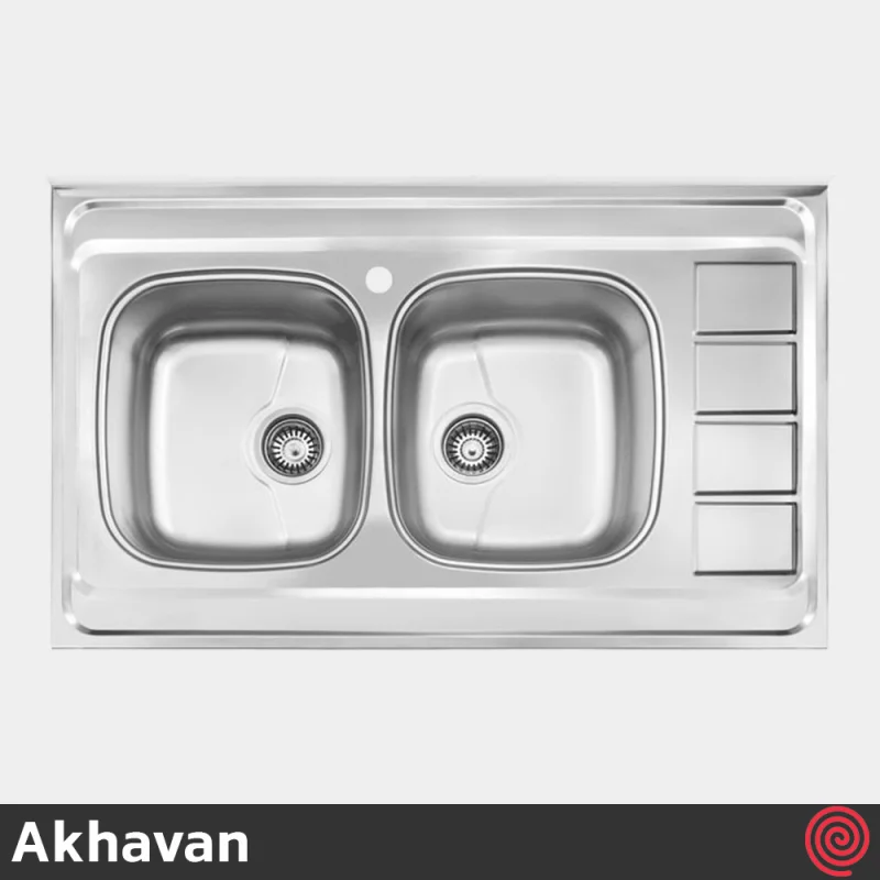 سینک ظرفشویی اخوان مدل Akhavan 372S-60 | دو لگنه نیمه فانتزی روکار