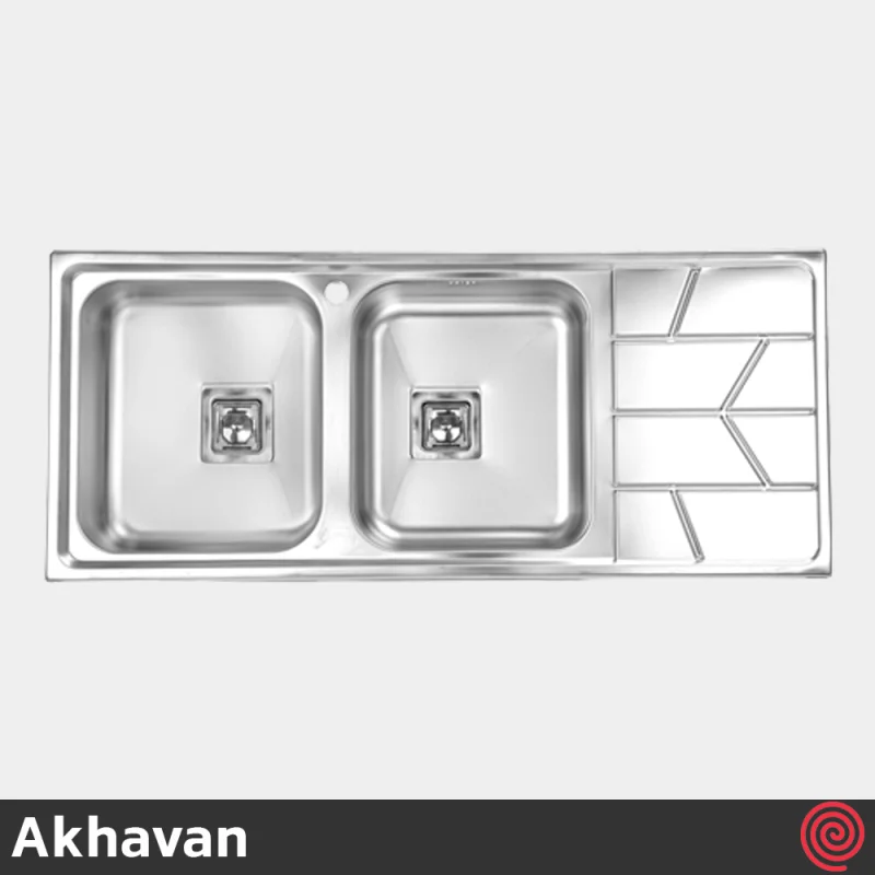 سینک ظرفشویی اخوان مدل Akhavan 388S-51 | دو لگنه نیمه فانتزی توکار