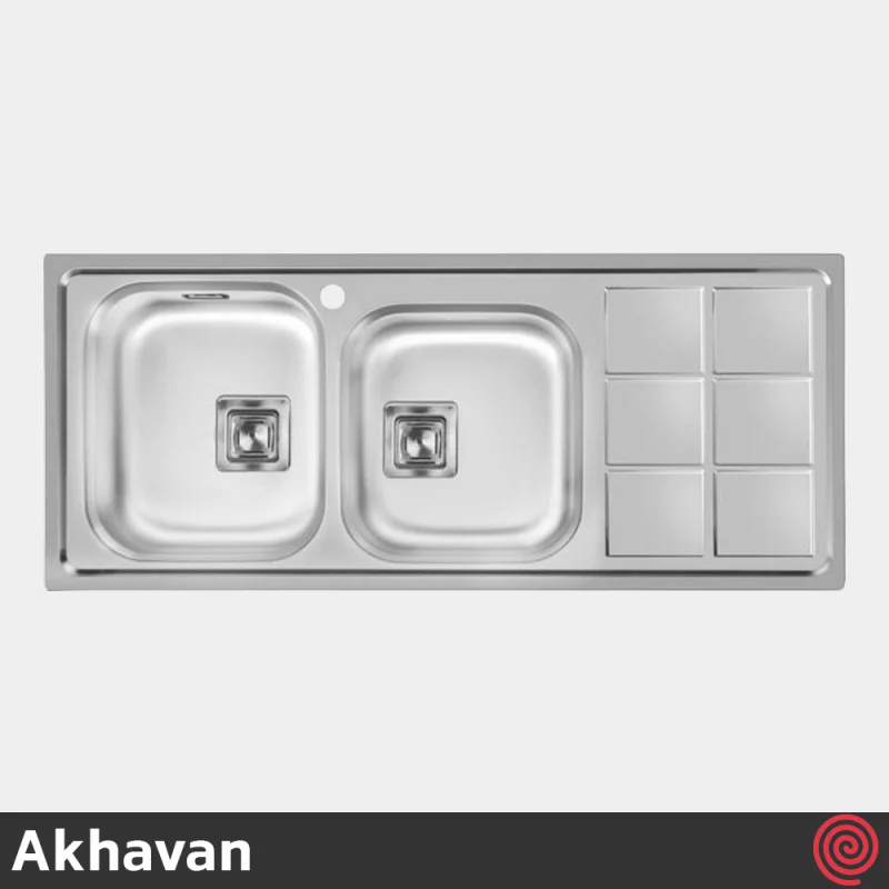 سینک ظرفشویی اخوان مدل Akhavan 501S-50 | دو لگنه فانتزی توکار