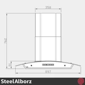 هود شومینه ای استیل البرز مدل SteelAlborz SA-106B | سایز 90 با موتور 3 دور اینورتر