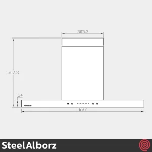هود شومینه ای تخت استیل البرز مدل SteelAlborz SA-201 | سایز 90 با موتور 8 دور اینورتور