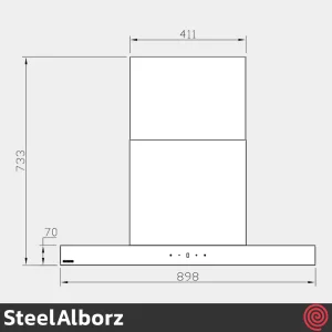 هود شومینه ای تخت استیل البرز مدل SteelAlborz SA-207 | سایز 90 با موتور 8 دور اینورتور
