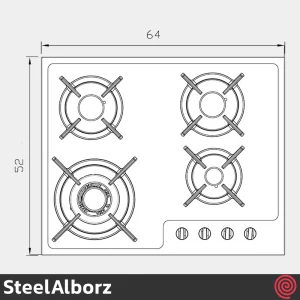 اجاق گاز صفحه ای 4 شعله استیل البرز مدل SteelAlborz G-4652is | بدنه شیشه ای با فریم استیل