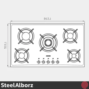 اجاق گاز صفحه ای 5  شعله استیل البرز مدل SteelAlborz G-5954IS | بدنه شیشه ای