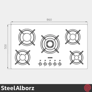 اجاق گاز صفحه ای 5  شعله استیل البرز مدل SteelAlborz G-5954I | بدنه شیشه ای