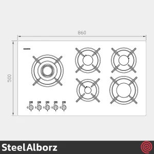 اجاق گاز صفحه ای 5 شعله استیل البرز مدل SteelAlborz G-5957IL | بدنه شیشه ای