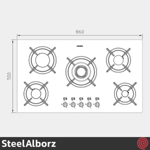 اجاق گاز صفحه ای 5 شعله استیل البرز مدل SteelAlborz G-5904 | بدنه شیشه ای