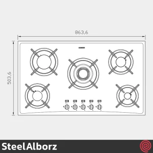 اجاق گاز صفحه ای 5 شعله استیل البرز مدل SteelAlborz G-5904S | بدنه شیشه ای