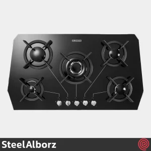 اجاق گاز صفحه ای 5 شعله استیل البرز مدل SteelAlborz G-5905 | بدنه شیشه ای