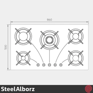 اجاق گاز صفحه ای 5 شعله استیل البرز مدل SteelAlborz G-5908 | بدنه شیشه ای