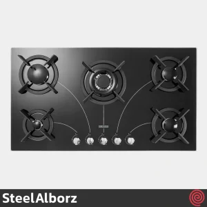اجاق گاز صفحه ای 5 شعله استیل البرز مدل SteelAlborz G-5908 | بدنه شیشه ای