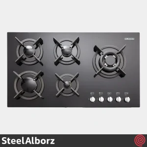 اجاق گاز صفحه ای 5 شعله استیل البرز مدل SteelAlborz G-5907R | بدنه شیشه ای