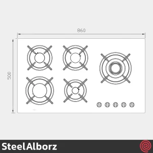 اجاق گاز صفحه ای 5 شعله استیل البرز مدل SteelAlborz G-5907R | بدنه شیشه ای