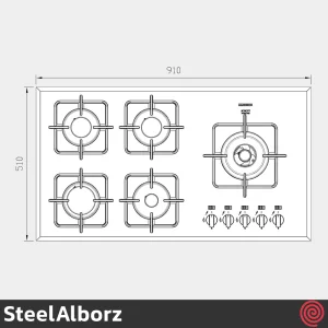 اجاق گاز صفحه ای 5 شعله استیل البرز مدل SteelAlborz G-5909R | بدنه شیشه ای