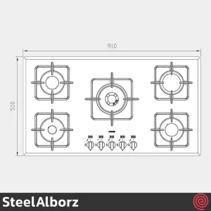 اجاق گاز صفحه ای 5 شعله استیل البرز مدل SteelAlborz G-5910W | بدنه شیشه ای