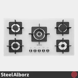 اجاق گاز صفحه ای 5 شعله استیل البرز مدل SteelAlborz G-5910W | بدنه شیشه ای
