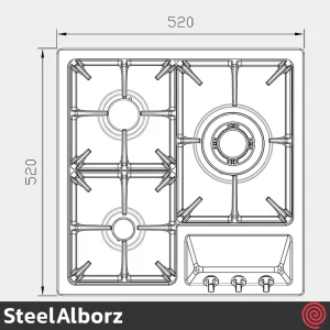 اجاق گاز صفحه ای 3 شعله استیل البرز مدل SteelAlborz S-3551I | بدنه استیل