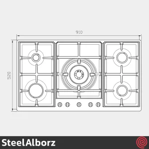 اجاق گاز صفحه ای 5 شعله استیل البرز مدل SteelAlborz S-5952I | بدنه استیل