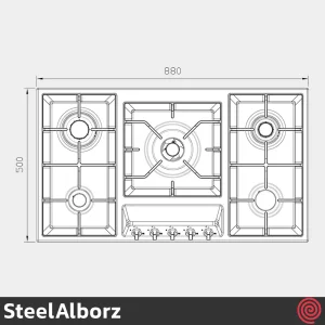 اجاق گاز صفحه ای 5 شعله استیل البرز مدل SteelAlborz S-5960I | بدنه استیل