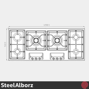 اجاق گاز صفحه ای 6 شعله استیل البرز مدل SteelAlborz S-6125I | بدنه استیل