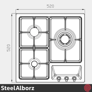 اجاق گاز صفحه ای 3 شعله استیل البرز مدل SteelAlborz S-3501 | بدنه استیل