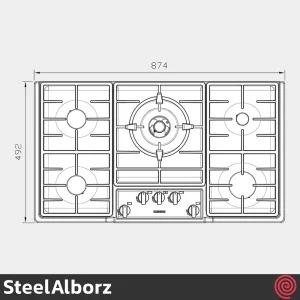اجاق گاز صفحه ای 5 شعله استیل البرز مدل SteelAlborz S-5901 | بدنه استیل