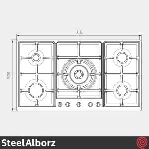 اجاق گاز صفحه ای 5 شعله استیل البرز مدل SteelAlborz S-5902 | بدنه استیل