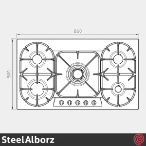 اجاق گاز صفحه ای 5 شعله استیل البرز مدل SteelAlborz S-5905 | بدنه استیل