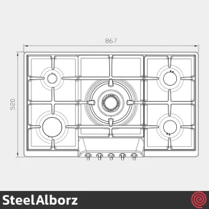 اجاق گاز صفحه ای 5 شعله استیل البرز مدل SteelAlborz S-5907 | بدنه استیل