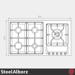 اجاق گاز صفحه ای 5 شعله استیل البرز مدل SteelAlborz S-5909 | بدنه استیل