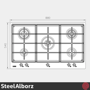 اجاق گاز صفحه ای 5 شعله استیل البرز مدل SteelAlborz S-5911 | بدنه استیل