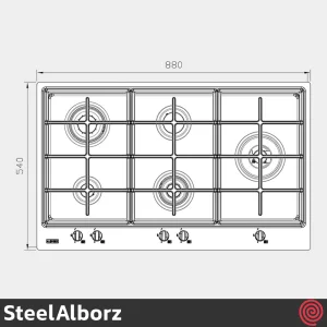 اجاق گاز صفحه ای 5 شعله استیل البرز مدل SteelAlborz S-5912R | بدنه استیل