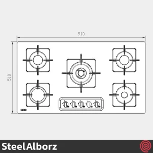 اجاق گاز صفحه ای 5 شعله استیل البرز مدل SteelAlborz S-5913 | بدنه استیل