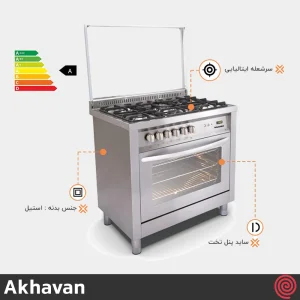 اجاق گاز فر دار 5 شعله اخوان مدل Akhavan M2-EDTS | رنگ نقره ای