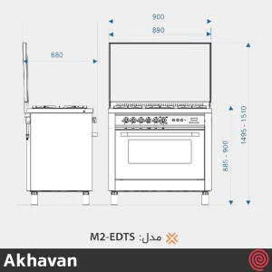 اجاق گاز فر دار 5 شعله اخوان مدل M2-EDTS | رنگ نقره ای
