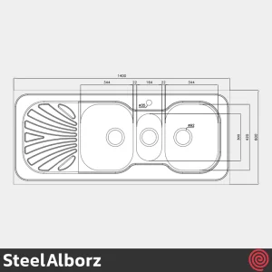 سینک ظرفشویی استیل البرز مدل SteelAlborz 530/60 | دو و نیم لگنه فانتزی روکار