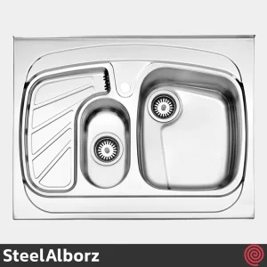 سینک ظرفشویی استیل البرز مدل SteelAlborz 608/60 | یک و نیم لگنه فانتزی روکار