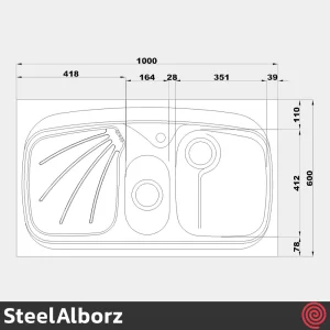 سینک ظرفشویی استیل البرز مدل SteelAlborz 610/60 | یک و نیم لگنه فانتزی روکار