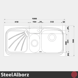 سینک ظرفشویی استیل البرز مدل SteelAlborz 610/50 | یک و نیم لگنه فانتزی روکار