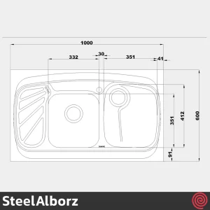 سینک ظرفشویی استیل البرز مدل SteelAlborz 611/60 | دو لگنه فانتزی روکار
