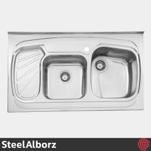 سینک ظرفشویی استیل البرز مدل SteelAlborz 611/60 | دو لگنه فانتزی روکار