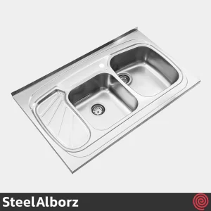 سینک ظرفشویی استیل البرز مدل SteelAlborz 611/60 | دو لگنه فانتزی روکار