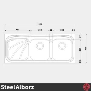 سینک ظرفشویی استیل البرز مدل SteelAlborz 612/50 | دو لگنه فانتزی روکار