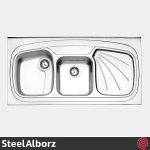 سینک ظرفشویی استیل البرز مدل SteelAlborz 614/60 | دو لگنه فانتزی روکار