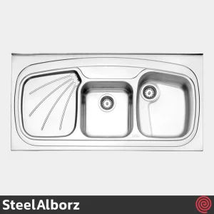 سینک ظرفشویی استیل البرز مدل SteelAlborz 614/60 | دو لگنه فانتزی روکار