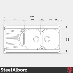 سینک ظرفشویی استیل البرز مدل SteelAlborz 725/60 | دو لگنه فانتزی روکار
