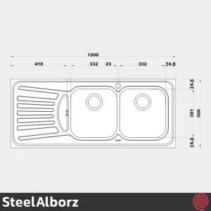 سینک ظرفشویی استیل البرز مدل SteelAlborz 725/50 | دو لگنه فانتزی روکار